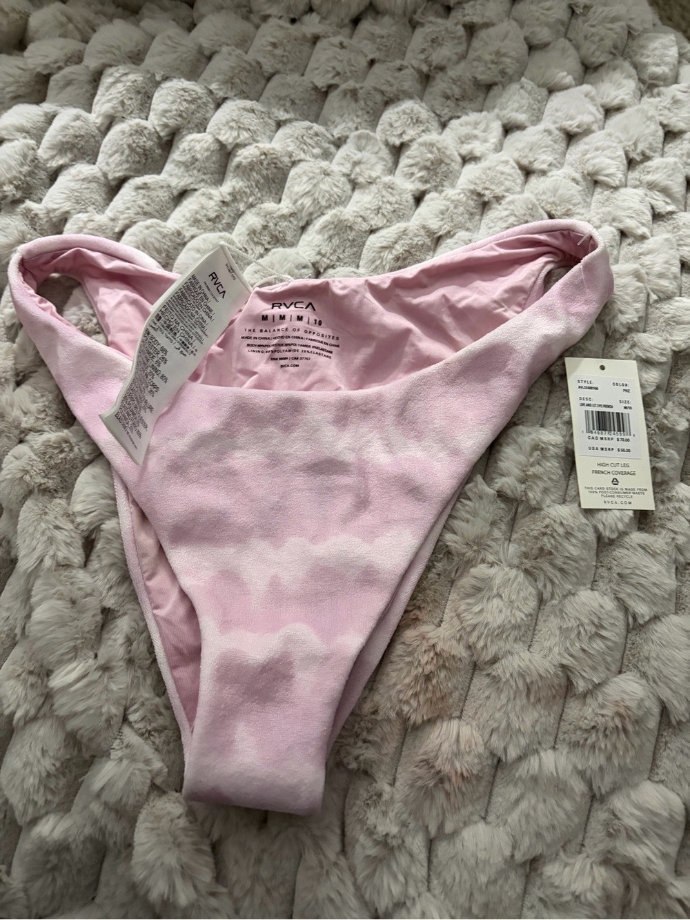 RVCA Pink Tie-Dye Cheeky Bikini Bottom Medium 10 High Cut Leg French Coverage